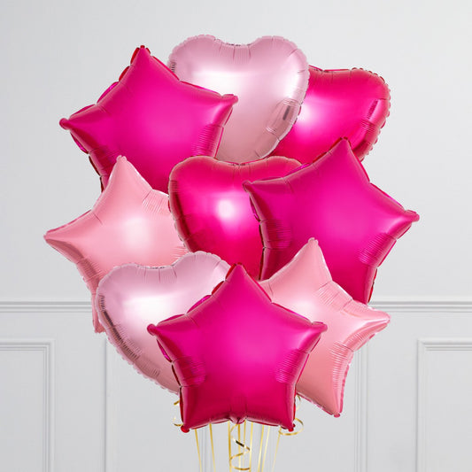 Helium Star &amp; Heart Balloon Bunch in Multi Pink - Perfect for Any Celebration