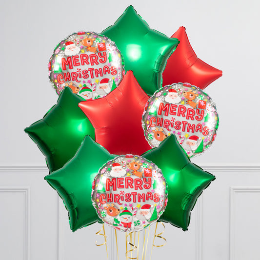 Merry &amp; Bright Christmas Star Balloon Bunch – Helium Balloons Delivered in Dubai