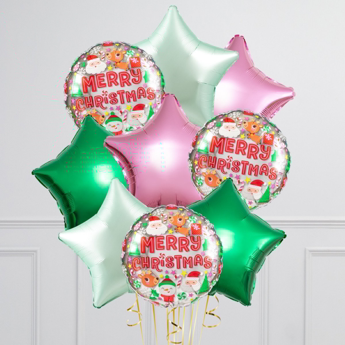 Candy Cane Christmas Character Star Balloon Bunch – Festive Helium Balloons for Your Celebration