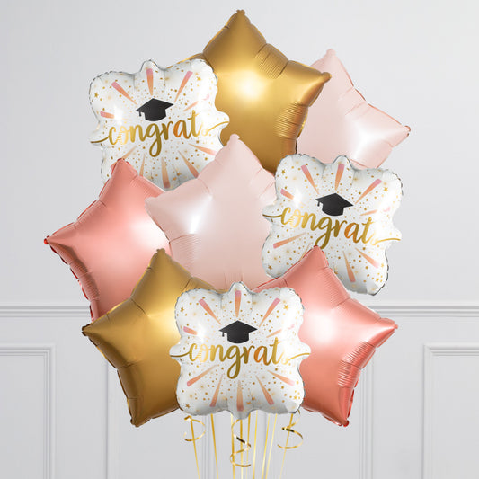 Helium-Inflated Congrats Balloon Bunch – Star Balloons in Blush, Gold &amp; Rose Gold