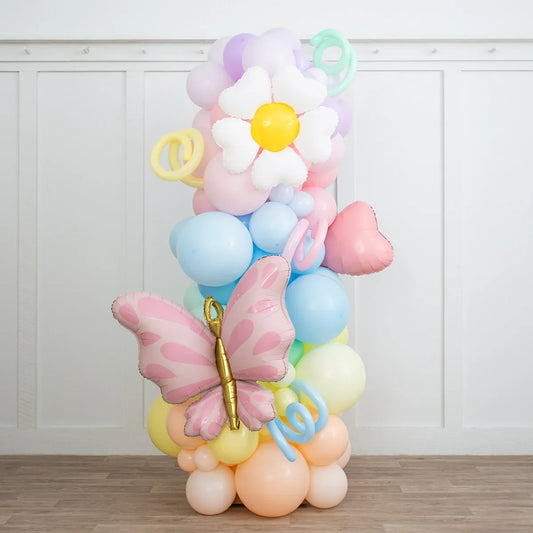🌼 Daisy Pastel Rainbow Party Foils Ready-Made Balloon Pillar – 2m | Balloonshop Dubai