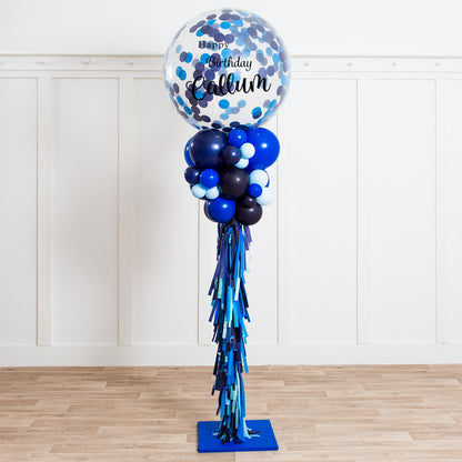 2.5m Personalised Deep Blue Confetti Balloon Party Pillar – Dubai Balloon Decor