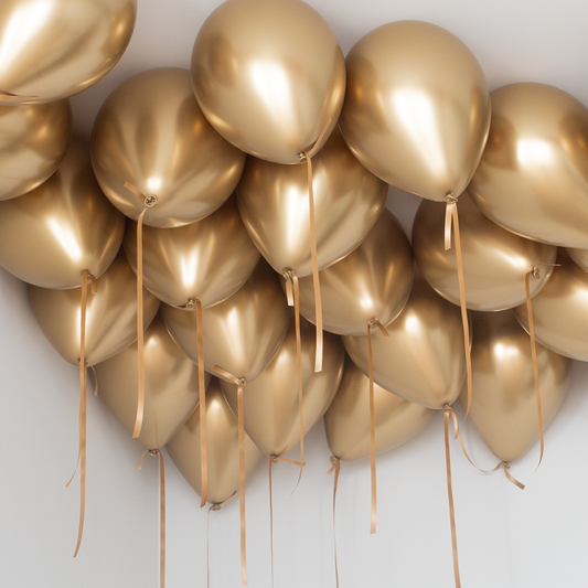 Gold Chrome Helium Ceiling Balloons – Luxurious Party Decor in Dubai