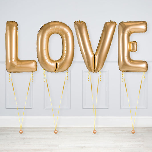 Helium-Filled LOVE Balloon Package – Gold Foil Letter Balloons Delivered Across Dubai