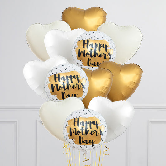 Elegant Mother's Day Balloon Bunch – Gold, Cream &amp; White Collection