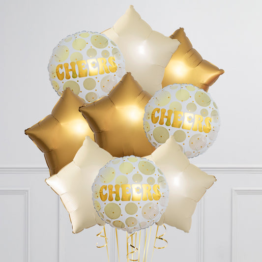 Cheers Helium Balloon Bunches – Gold &amp; Cream Celebration Balloons