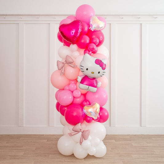 Hello Kitty Balloon Pillar – 2m Freestanding Pink &amp; White Balloon Tower