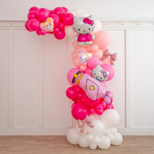 Hello Kitty Asymmetric Balloon Arch – 2m Freestanding Decor in White &amp; Pinks