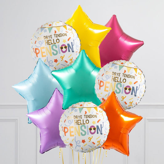 Hello Pension Star Balloon Bunch – Retirement Celebration Balloons
