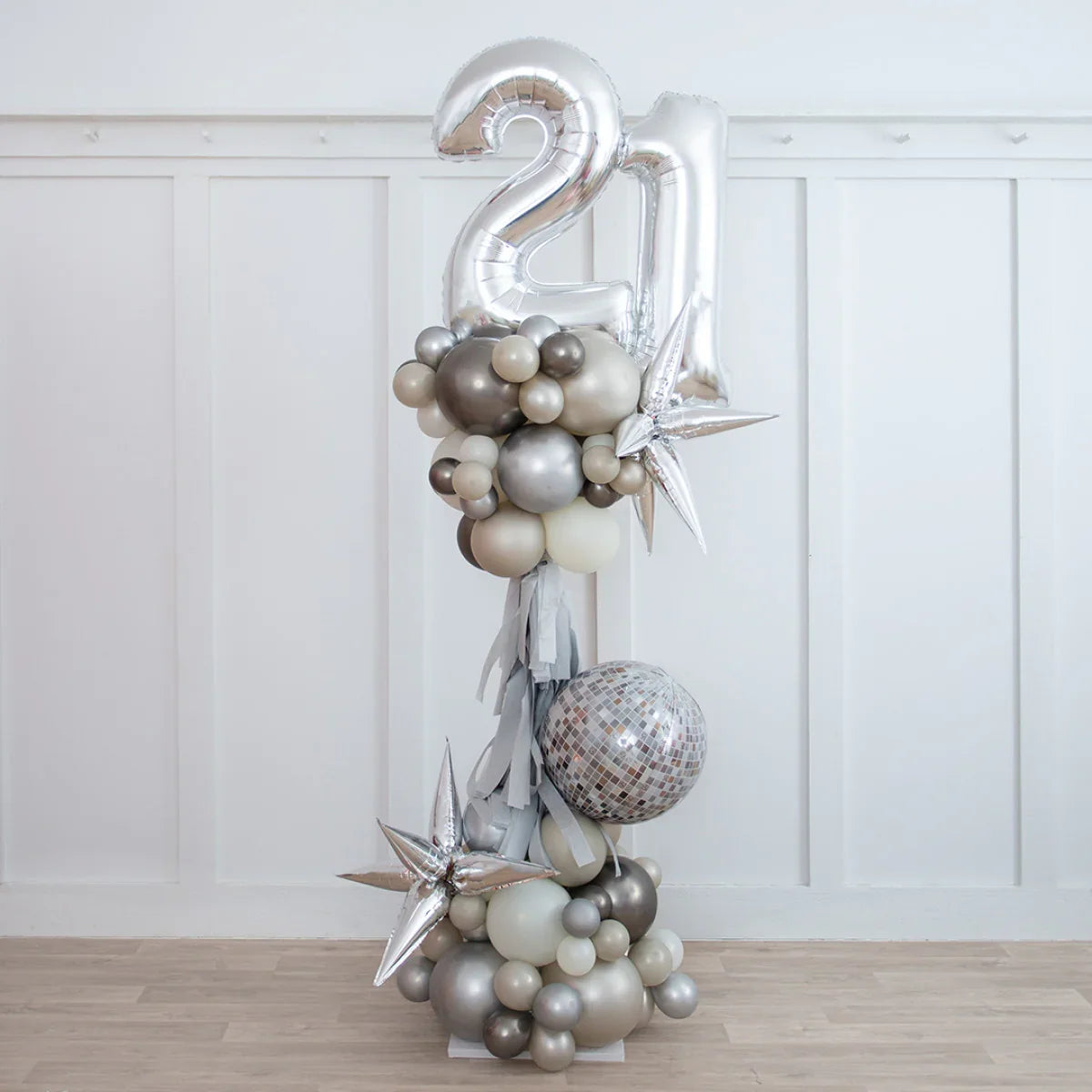 Ice Disco Number Party Pillar – Elegant 2.5m Freestanding Balloon Display in Dubai