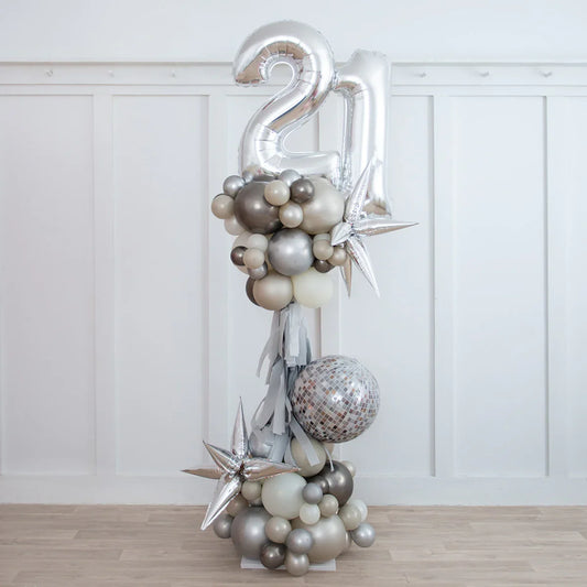 Ice Disco Number Party Pillar – Elegant 2.5m Freestanding Balloon Display in Dubai