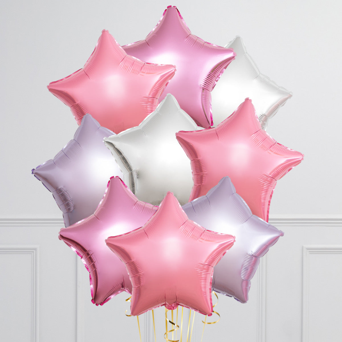 Icy Pink Star Balloons – Helium-Inflated Foil Balloon Bunches in Dubai
