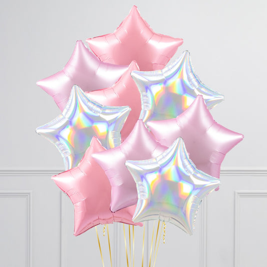 Iridescent Lilac &amp; Pink Star Balloons – Beautiful Helium Foil Balloon Bunches