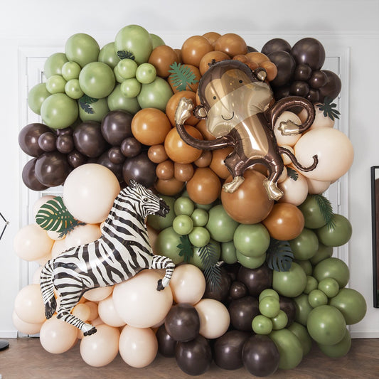 Sage Green Jungle Balloon Wall – Safari-Themed Balloon Décor in Dubai