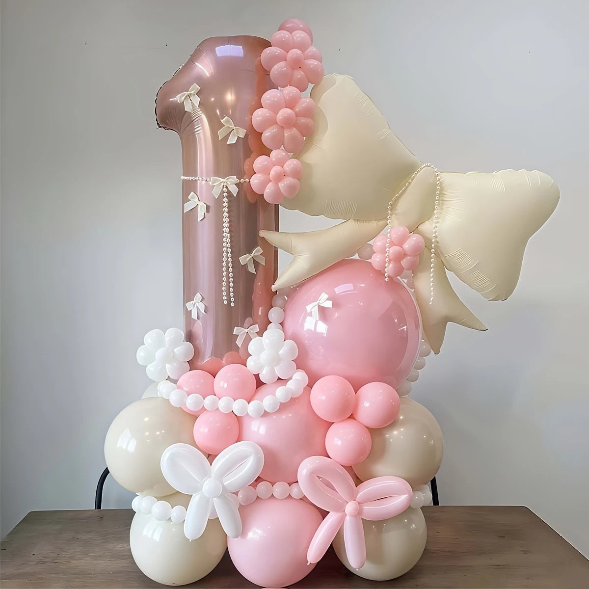 Light Pink Number Balloon Set – Bow-Themed Celebration Balloons