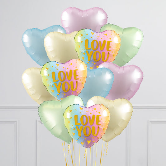 Love You Heart Balloon Bunch – Pastel Rainbow Foil Balloons