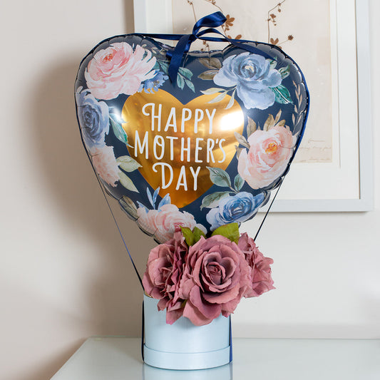 Blue Rose Floral Balloon Arrangement for Mother’s Day