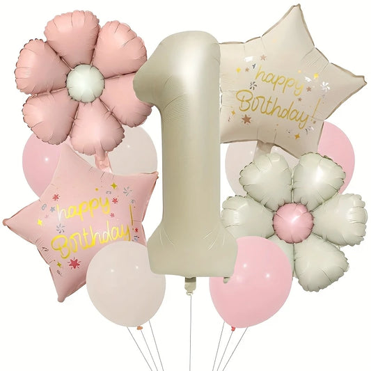 Natural Flower Theme Balloon Set – Pink &amp; White Daisy Bouquet