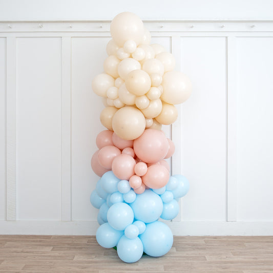 Celebrate with a Stunning 2m Neutral Baby Pink &amp; Blue Balloon Pillar