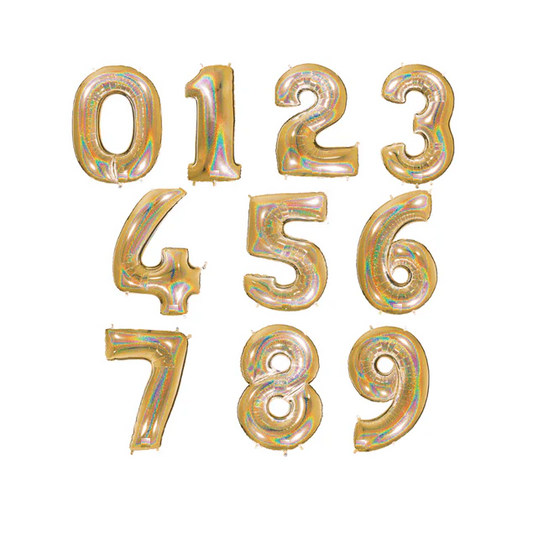 40 Inch Holographic Gold Number Foil Balloons