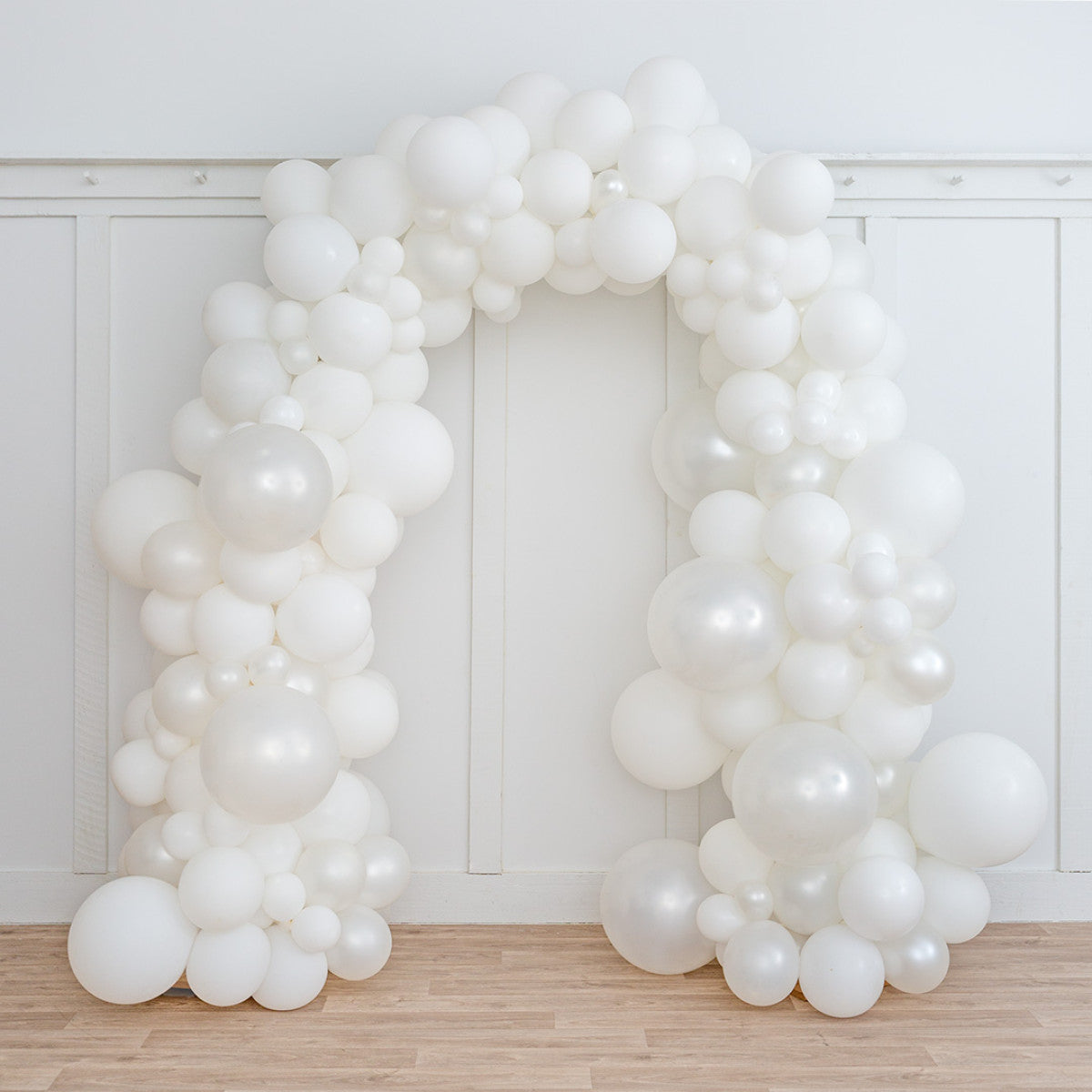 Pearl White Balloon Arch – 2m x 2m Freestanding Event Decor in Dubai