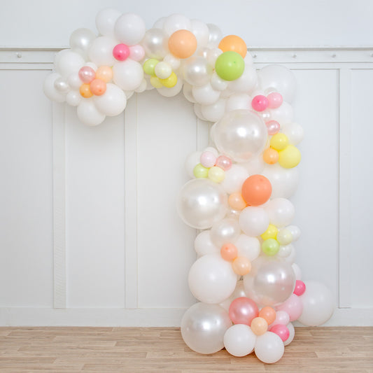 Pearl White &amp; Pastel Asymmetric Balloon Arch – 2m Freestanding Luxury Decor