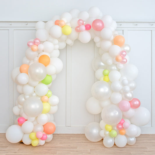 2m x 2m Pearl White &amp; Pastel Balloon Arch – Freestanding Event Decor in Dubai