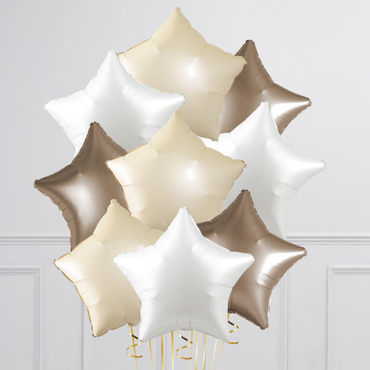 Pearl Sands Star Balloon Bunch – Gold &amp; Ivory Helium Balloons in Dubai