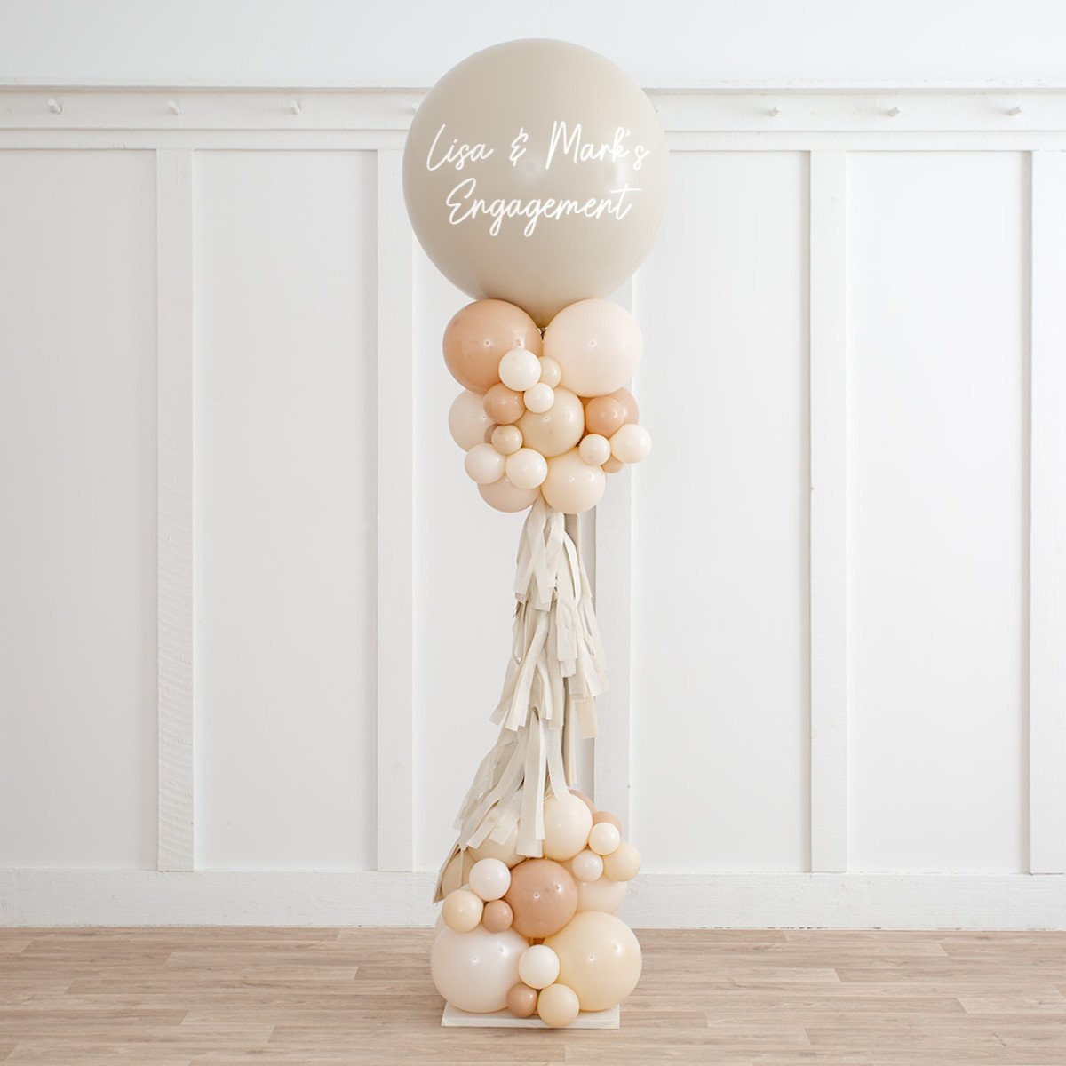 Personalized Neutral Beige Party Pillar – Elegant Balloon Decor