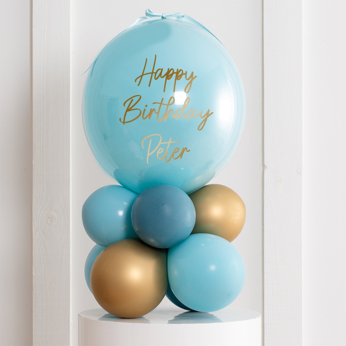 Coastal Mist Bubble Balloon Stack – Serene &amp; Stylish Party Decor