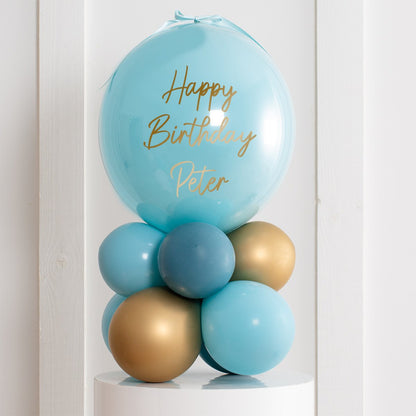 Coastal Mist Bubble Balloon Stack – Serene &amp; Stylish Party Decor