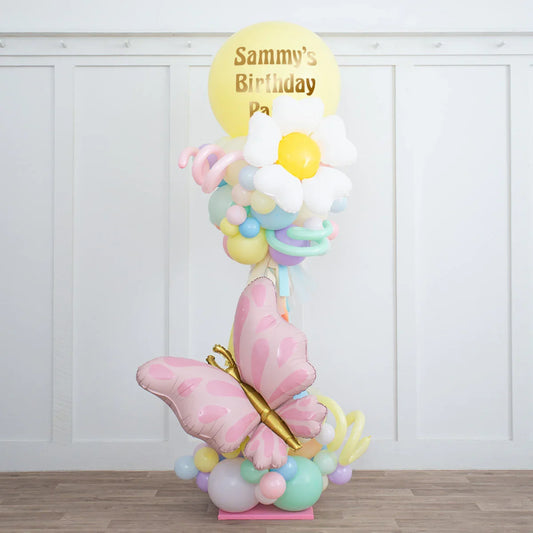 🌼 Personalised Daisy Pastel Rainbow Balloon Party Pillar – 2.5m | Balloonshop Dubai