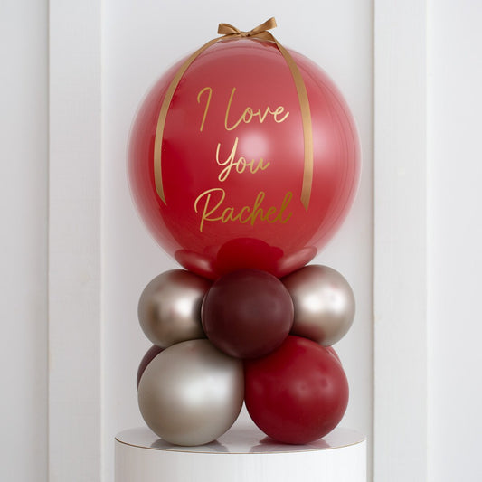 Personalized Deep Red Pearl Bubble Balloon Stack – Luxury Balloon Gift in Dubai