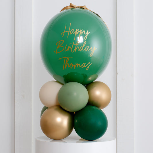 Forest Green Bubble Balloon Stack – Elegant, Nature-Inspired Display