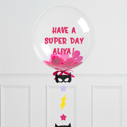 Girl Power 20" Helium Bubble Balloon with Pink &amp; Purple Bat Mask Tail