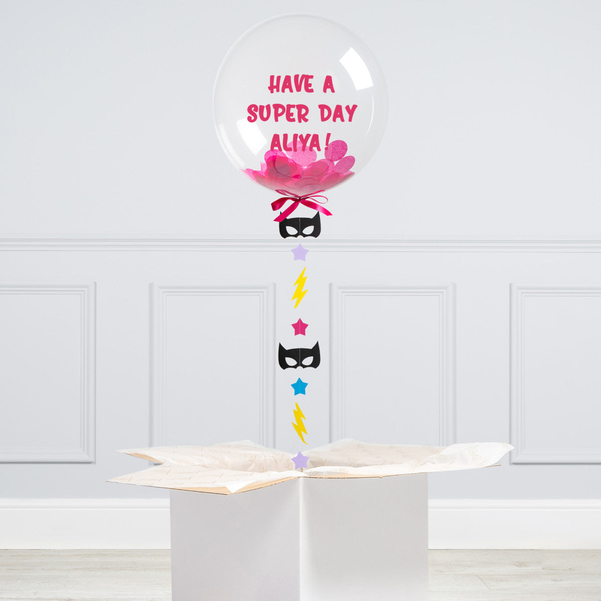 Girl Power 20" Helium Bubble Balloon with Pink &amp; Purple Bat Mask Tail