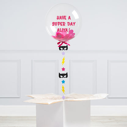 Girl Power 20" Helium Bubble Balloon with Pink &amp; Purple Bat Mask Tail