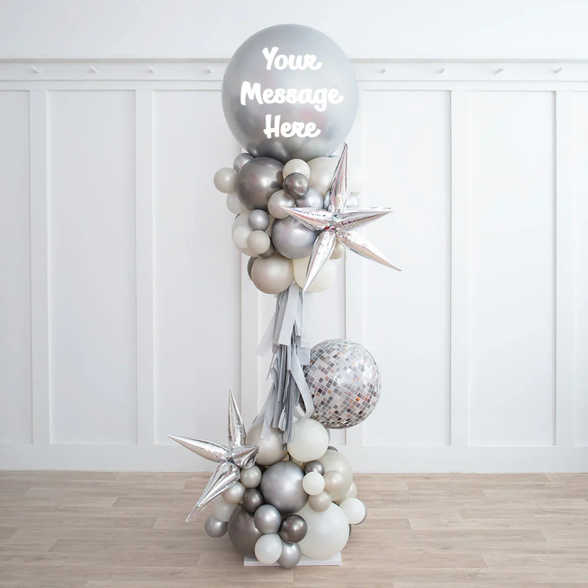 Personalised Ice Disco Party Pillar – Stunning 2.5m Custom Freestanding Balloon Display in Dubai