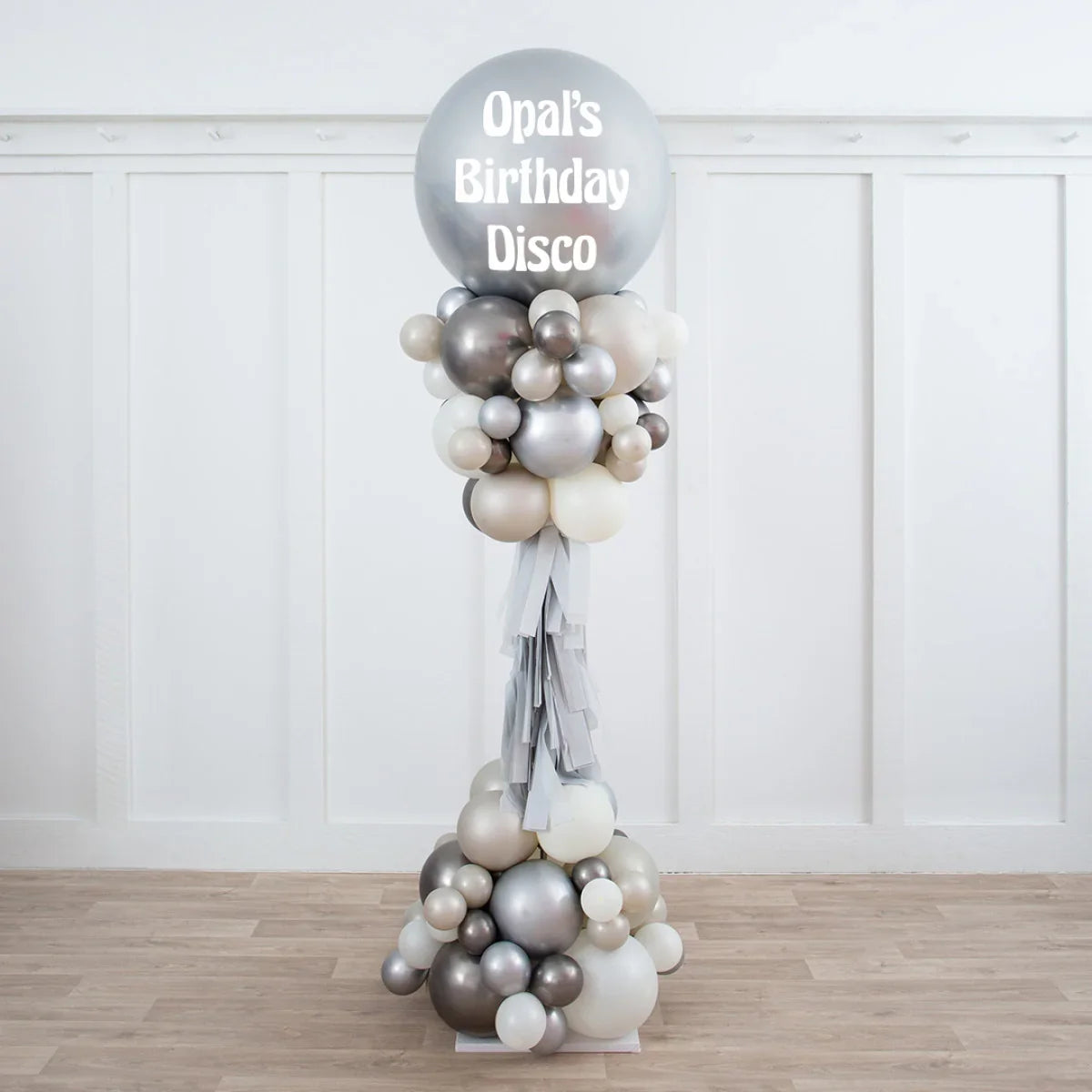 Personalised Ice Disco Party Pillar – Stunning 2.5m Custom Freestanding Balloon Display in Dubai