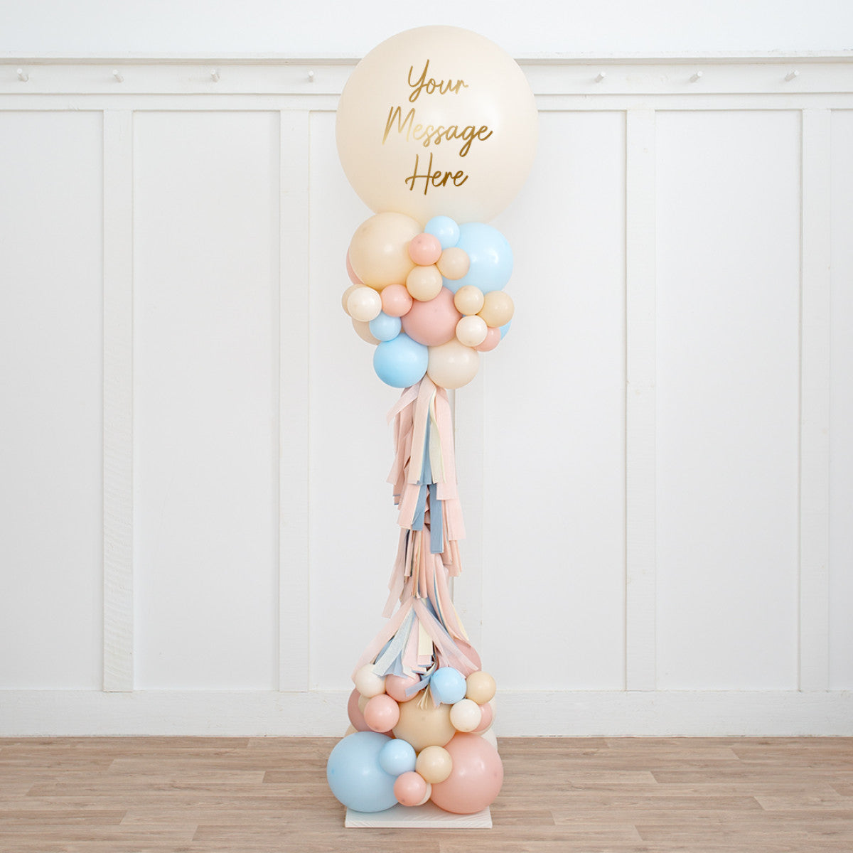 Personalized 2.5m Neutral Baby Pink &amp; Blue Balloon Party Pillar
