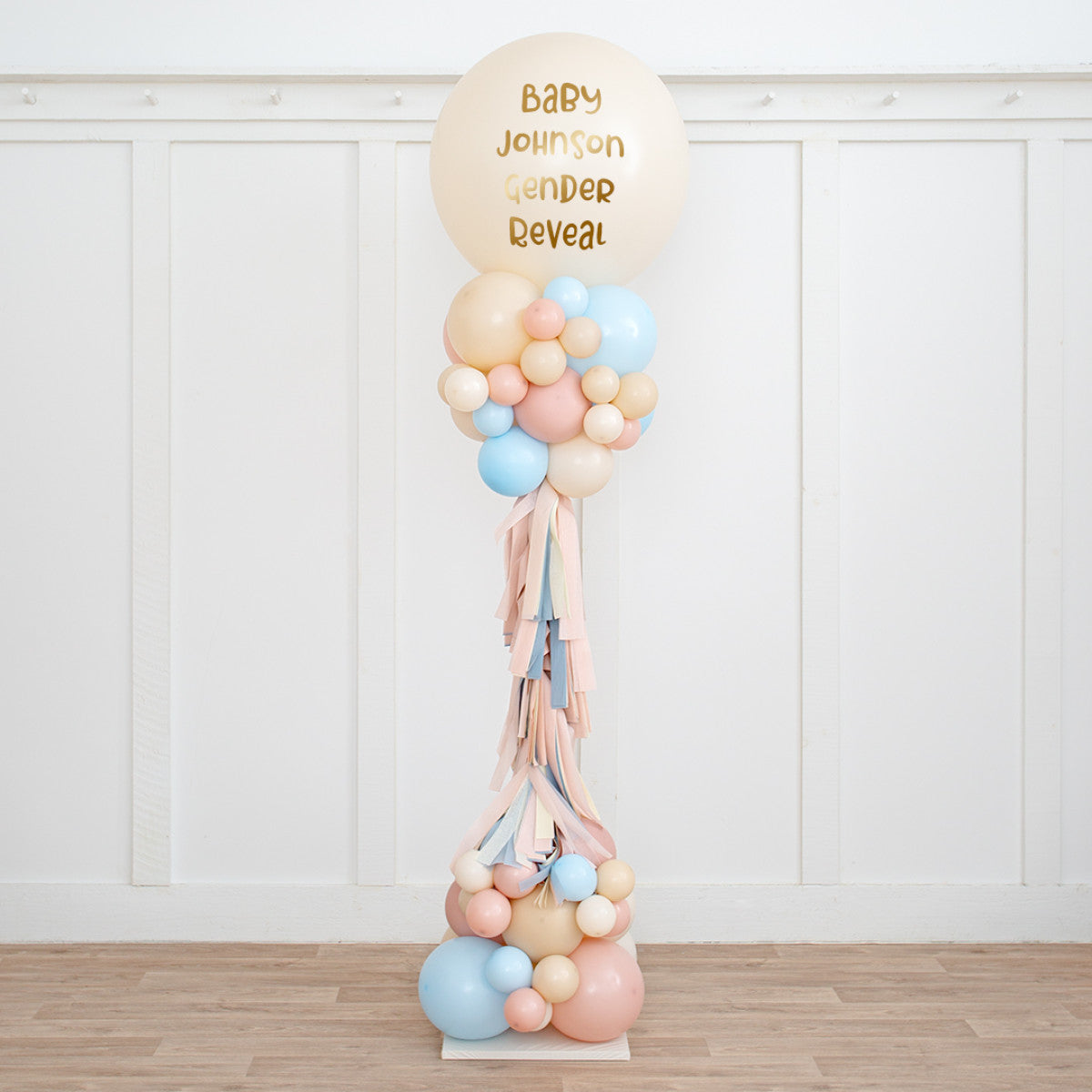 Personalized 2.5m Neutral Baby Pink &amp; Blue Balloon Party Pillar