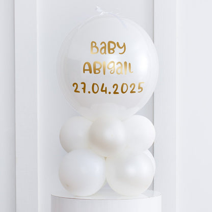 Elegant Pearl White Bubble Balloon Stack – Personalized &amp; Delivered in Dubai