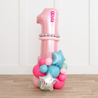 Personalized Baby Pink Foil Number Balloon Stack – Pastel Unicorn Theme