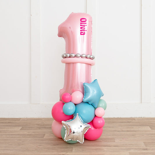 Personalized Baby Pink Foil Number Balloon Stack – Pastel Unicorn Theme