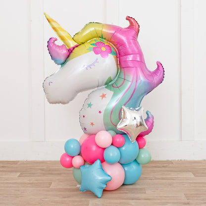 Personalized Baby Pink Foil Number Balloon Stack – Pastel Unicorn Theme