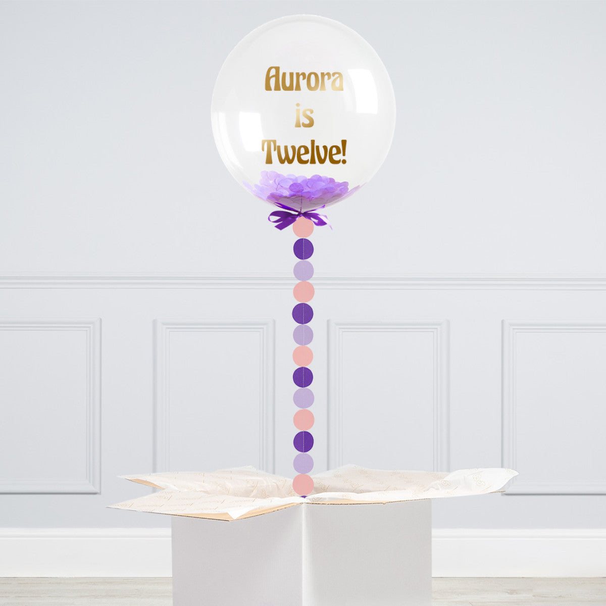 Personalised Purple Confetti Bubble Balloon – 20” Helium-Inflated