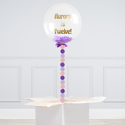 Personalised Purple Confetti Bubble Balloon – 20” Helium-Inflated