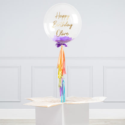 Personalised Purple Confetti Bubble Balloon – 20” Helium-Inflated