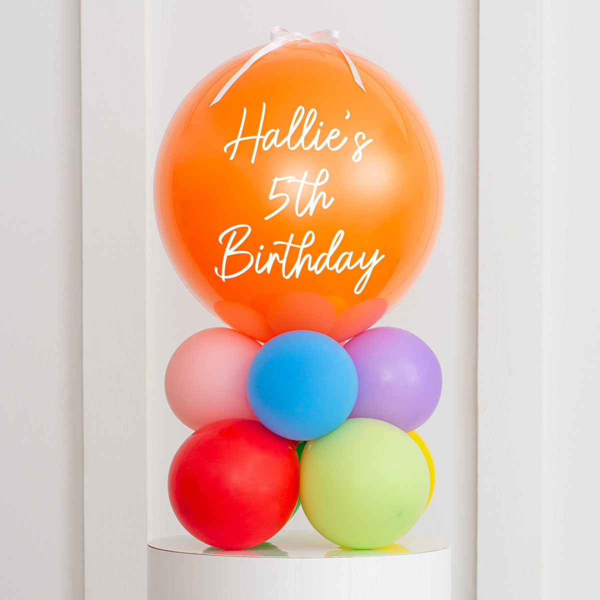 Personalised 20" Bubble Balloon on Rainbow Balloon Stack – Dubai Delivery