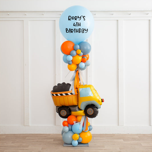 Make Your Event Unforgettable with a 2.5m Personalized Trucks &amp; Diggers Balloon Party Pillar